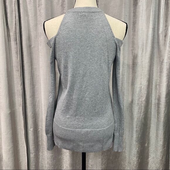 AQUA Silver Lurex Cold Shoulder Sweater NWT - Picture 3 of 5